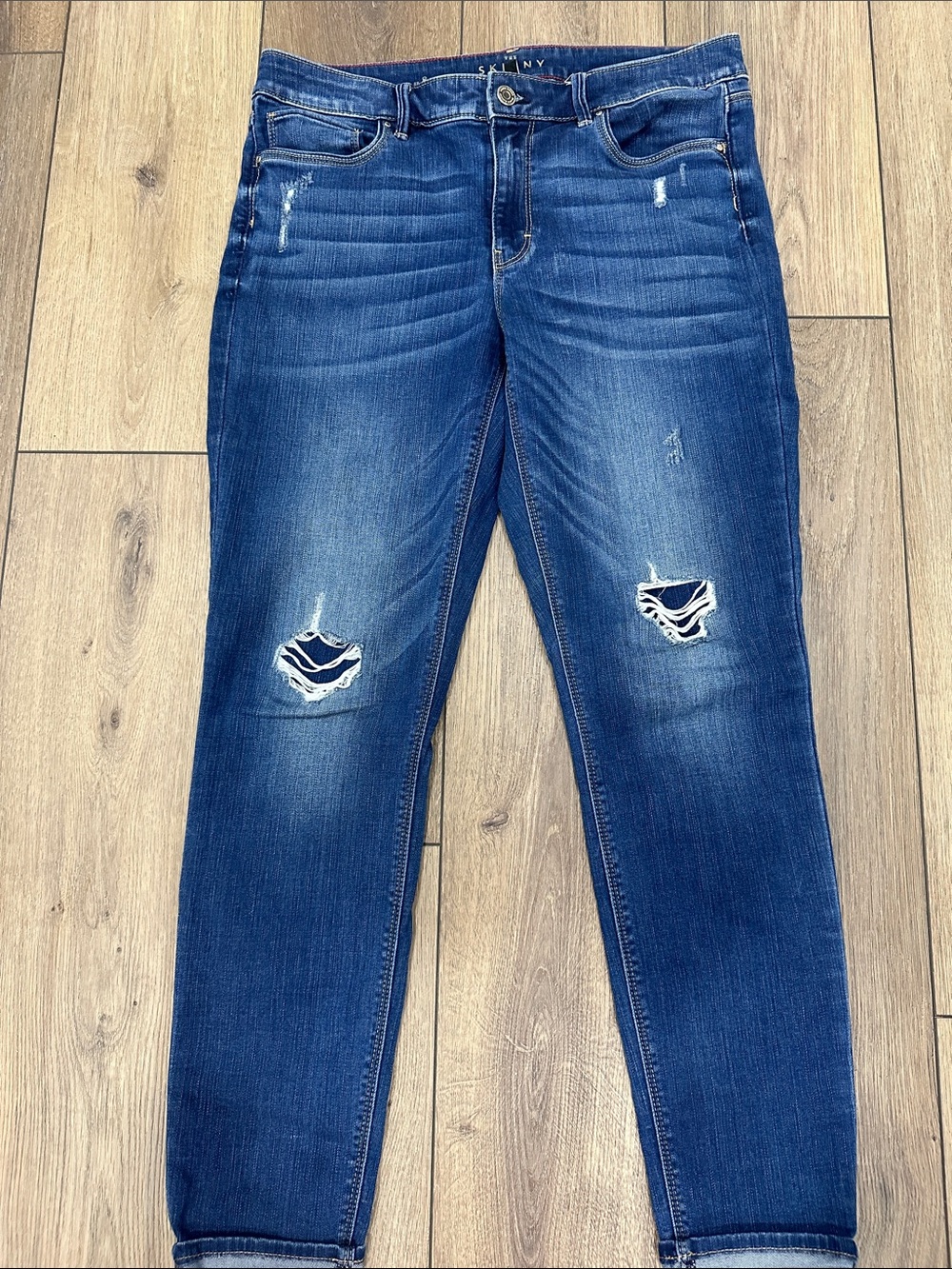 White House Black Market Dark Blue Distressed Skinny Jeans
